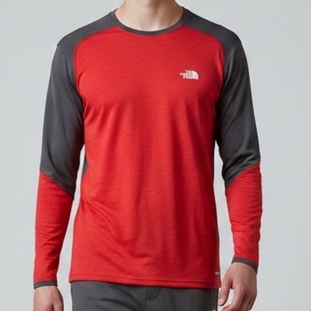 The North Face Mens VaporWick Long‎ Sleeve Performance Shirt Red Gray XL